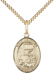 [8013GF/18G] 14kt Gold Filled Saint Benjamin Pendant on a 18 inch Gold Plate Light Curb chain