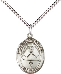 [8015SS/18S] Sterling Silver Saint Katharine Drexel Pendant on a 18 inch Light Rhodium Light Curb chain