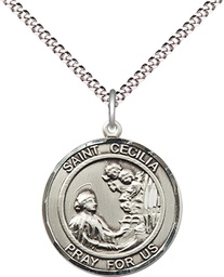 [8016RDSS/18S] Sterling Silver Saint Cecilia Pendant on a 18 inch Light Rhodium Light Curb chain