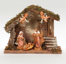 [RO-54420] 5&quot; Scale 5 Figure Wedding Creche USB LED Stable - Christmas