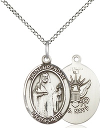 [8018SS6/18SS] Sterling Silver Saint Brendan Navy Pendant on a 18 inch Sterling Silver Light Curb chain