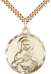 [0068GF/24G] 14kt Gold Filled Immaculate Heart of Mary Pendant on a 24 inch Gold Plate Heavy Curb chain
