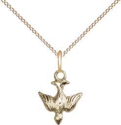 [0208GF/18GF] 14kt Gold Filled Holy Spirit Pendant on a 18 inch Gold Filled Light Curb chain