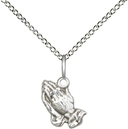 [0220SS/18SS] Sterling Silver Praying Hands Pendant on a 18 inch Sterling Silver Light Curb chain
