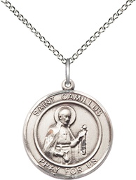 [8019RDSS/18SS] Sterling Silver Saint Camillus of Lellis Pendant on a 18 inch Sterling Silver Light Curb chain