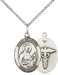 [8019SS9/18SS] Sterling Silver Saint Camillus of Lellis Nurse Pendant on a 18 inch Sterling Silver Light Curb chain