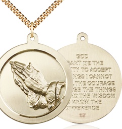 [2031GF/24G] 14kt Gold Filled Praying Hand Pendant on a 24 inch Gold Plate Heavy Curb chain