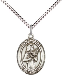 [8003SS/18S] Sterling Silver Saint Agatha Pendant on a 18 inch Light Rhodium Light Curb chain