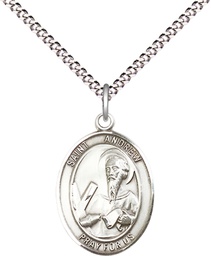 [8000SS/18S] Sterling Silver Saint Andrew the Apostle Pendant on a 18 inch Light Rhodium Light Curb chain