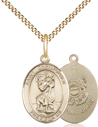 [8022GF3/18G] 14kt Gold Filled Saint Christopher Coast Guard Pendant on a 18 inch Gold Plate Light Curb chain