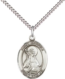 [8122SS/18S] Sterling Silver Saint Bridget of Sweden Pendant on a 18 inch Light Rhodium Light Curb chain