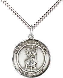 [8022RDSS/18S] Sterling Silver Saint Christopher Pendant on a 18 inch Light Rhodium Light Curb chain