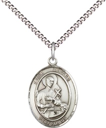 [8042SS/18S] Sterling Silver Saint Gerard Majella Pendant on a 18 inch Light Rhodium Light Curb chain
