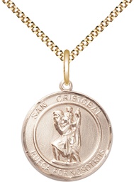 [8022RDSPGF/18G] 14kt Gold Filled San Cristobal Pendant on a 18 inch Gold Plate Light Curb chain