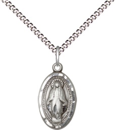 [1609SS/18S] Sterling Silver Miraculous Pendant on a 18 inch Light Rhodium Light Curb chain
