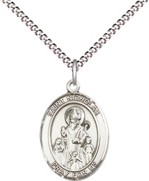 [8080SS/18S] Sterling Silver Saint Nicholas Pendant on a 18 inch Light Rhodium Light Curb chain