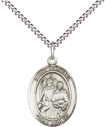 [8092SS/18S] Sterling Silver Saint Raphael the Archangel Pendant on a 18 inch Light Rhodium Light Curb chain