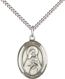 [8094SS/18S] Sterling Silver Saint Rita of Cascia Pendant on a 18 inch Light Rhodium Light Curb chain