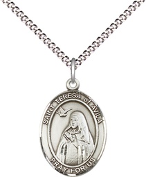 [8102SS/18S] Sterling Silver Saint Teresa of Avila Pendant on a 18 inch Light Rhodium Light Curb chain