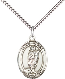 [8223SS/18S] Sterling Silver Saint Victor of Marseilles Pendant on a 18 inch Light Rhodium Light Curb chain