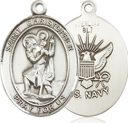 [8022SS6] Sterling Silver Saint Christopher Navy Medal