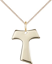 [3948GF/18GF] 14kt Gold Filled Tau Cross Pendant on a 18 inch Gold Filled Light Curb chain