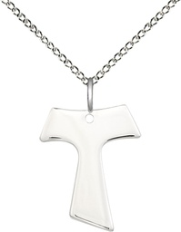 [3948SS/18SS] Sterling Silver Tau Cross Pendant on a 18 inch Sterling Silver Light Curb chain