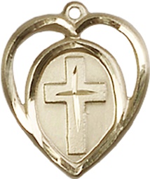 [4132KT] 14kt Gold Heart Cross Medal