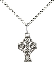 [4133SS/18SS] Sterling Silver Celtic Cross Pendant on a 18 inch Sterling Silver Light Curb chain