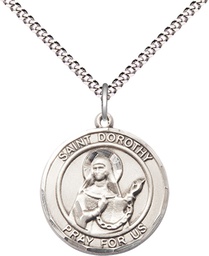 [8023RDSS/18S] Sterling Silver Saint Dorothy Pendant on a 18 inch Light Rhodium Light Curb chain