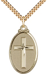 [4145YGF/24G] 14kt Gold Filled Cross Pendant on a 24 inch Gold Plate Heavy Curb chain