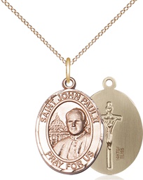 [8234GF/18GF] 14kt Gold Filled Saint John Paul II Pendant on a 18 inch Gold Filled Light Curb chain