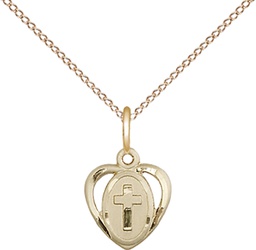 [5411GF/18GF] 14kt Gold Filled Heart Cross Pendant on a 18 inch Gold Filled Light Curb chain