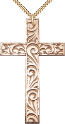 [5637GF/24G] 14kt Gold Filled Knurled Cross Pendant on a 24 inch Gold Plate Heavy Curb chain