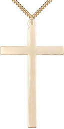 [5640GF/24G] 14kt Gold Filled Cross Pendant on a 24 inch Gold Plate Heavy Curb chain