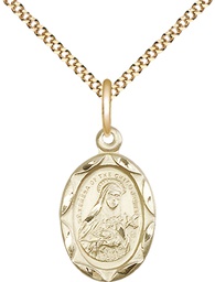 [0612TGF/18G] 14kt Gold Filled Saint Theresa Pendant on a 18 inch Gold Plate Light Curb chain