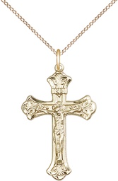 [0622GF/18GF] 14kt Gold Filled Crucifix Pendant on a 18 inch Gold Filled Light Curb chain