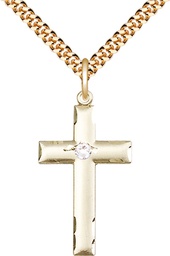[0624YGF-STN4/24G] 14kt Gold Filled Cross Pendant with a 3mm Crystal Swarovski stone on a 24 inch Gold Plate Heavy Curb chain