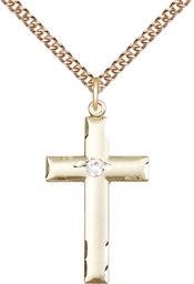[0624YGF-STN4/24GF] 14kt Gold Filled Cross Pendant with a 3mm Crystal Swarovski stone on a 24 inch Gold Filled Heavy Curb chain