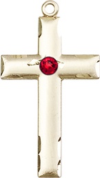 [0624YGF-STN7] 14kt Gold Filled Cross Medal with a 3mm Ruby Swarovski stone