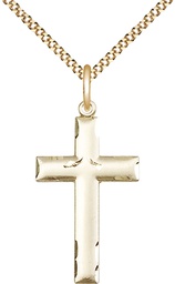 [0624YGF/18G] 14kt Gold Filled Cross Pendant on a 18 inch Gold Plate Light Curb chain