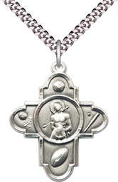 [5749SS/24S] Sterling Silver 5-Way St Sebastian Pendant on a 24 inch Light Rhodium Heavy Curb chain