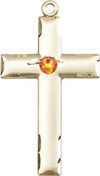 [0624YKT-STN11] 14kt Gold Cross Medal with a 3mm Topaz Swarovski stone