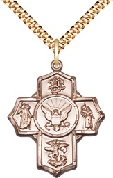 [5790GF6/24G] 14kt Gold Filled 5-Way Navy Pendant on a 24 inch Gold Plate Heavy Curb chain