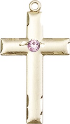 [0624YKT-STN6] 14kt Gold Cross Medal with a 3mm Light Amethyst Swarovski stone
