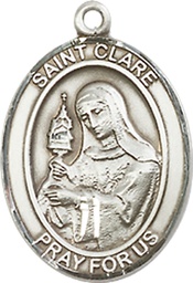 [8028SSY] Sterling Silver Saint Clare of Assisi Medal - With Box