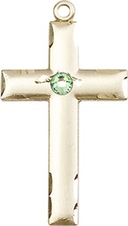 [0624YKT-STN8] 14kt Gold Cross Medal with a 3mm Peridot Swarovski stone