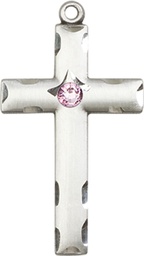 [0624YSS-STN6] Sterling Silver Cross Medal with a 3mm Light Amethyst Swarovski stone