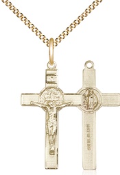 [0625GF/18G] 14kt Gold Filled Saint Benedict Crucifix Pendant on a 18 inch Gold Plate Light Curb chain