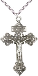 [0632SS/24SS] Sterling Silver Crucifix Pendant on a 24 inch Sterling Silver Heavy Curb chain